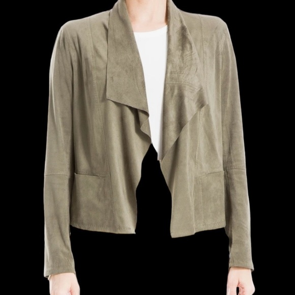 Max Studio Jackets & Blazers - NWT Max Studio olive green faux suede open front relaxed jacket size L